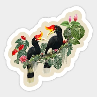 Tropical Rain forest and hornbill bird art. Sticker